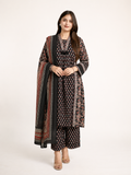 Reem Black Cotton Handblock Embroidered A-line Dupatta set