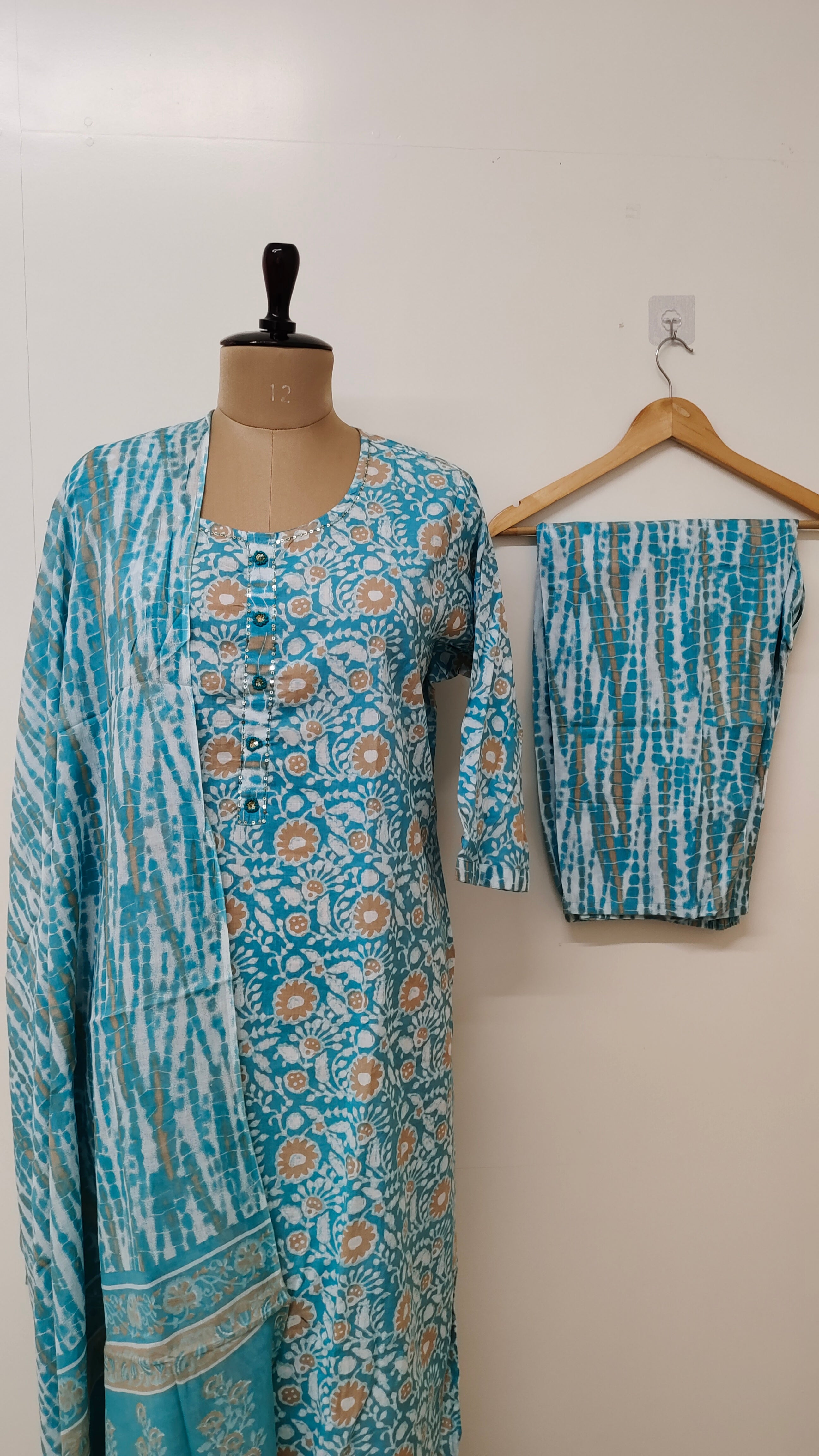 Maha Blue Cotton Straight Dupatta Set