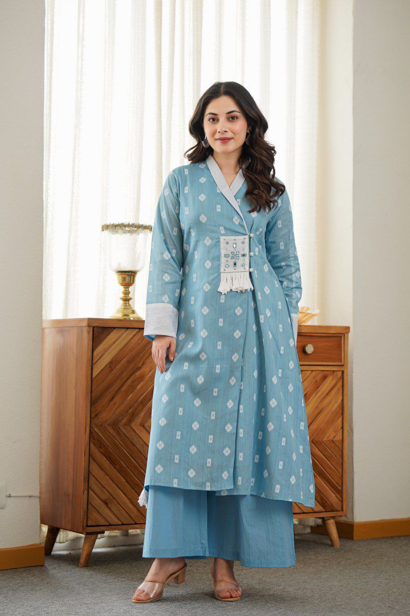 Alavya Cotton Angrakha Hand Detailed Cotton Pant Set - The Jaipur Studio