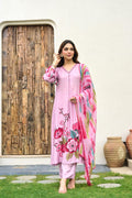 Dolly Pink Muslin Floral Embroidered Pant Set