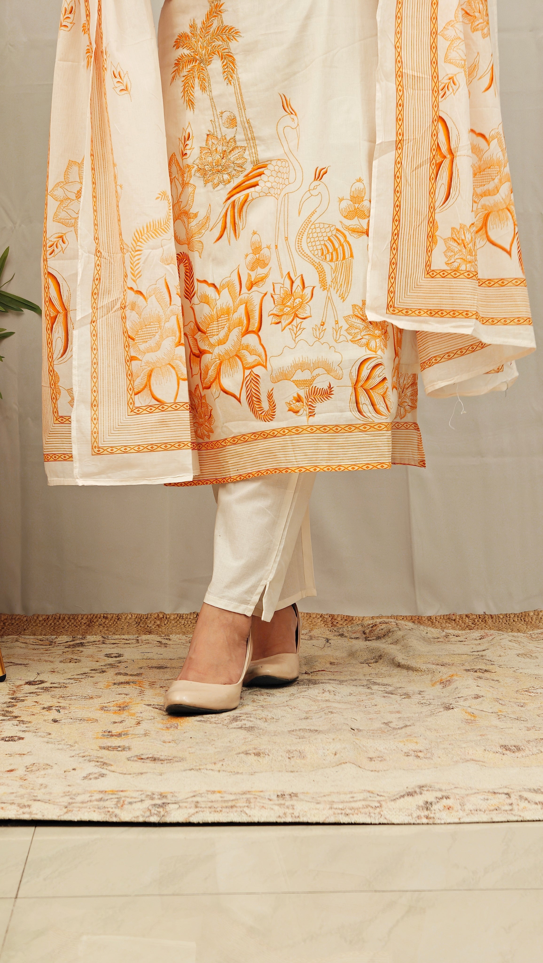 MulCotton Zari Embroidered Pant set