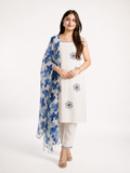 Aria Ivory Cotton Floral Sleeveless Dupatta Set
