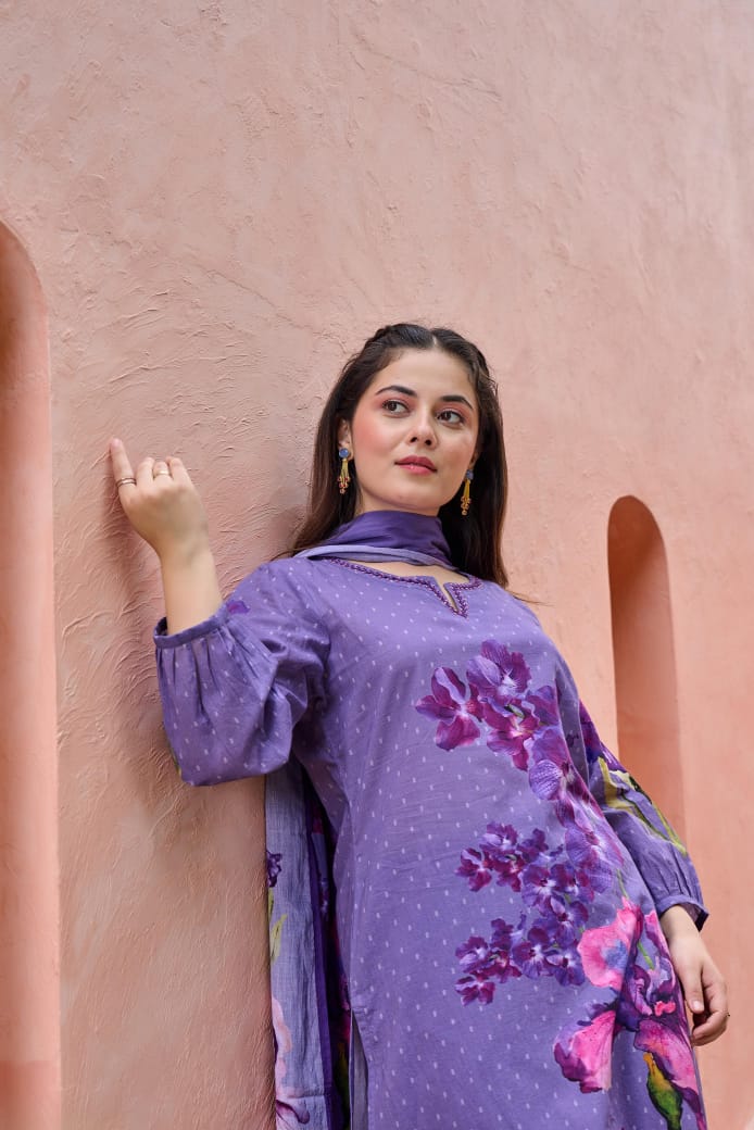 Blossom Lily Cotton HandEmbroidered Pant Set - The Jaipur Studio