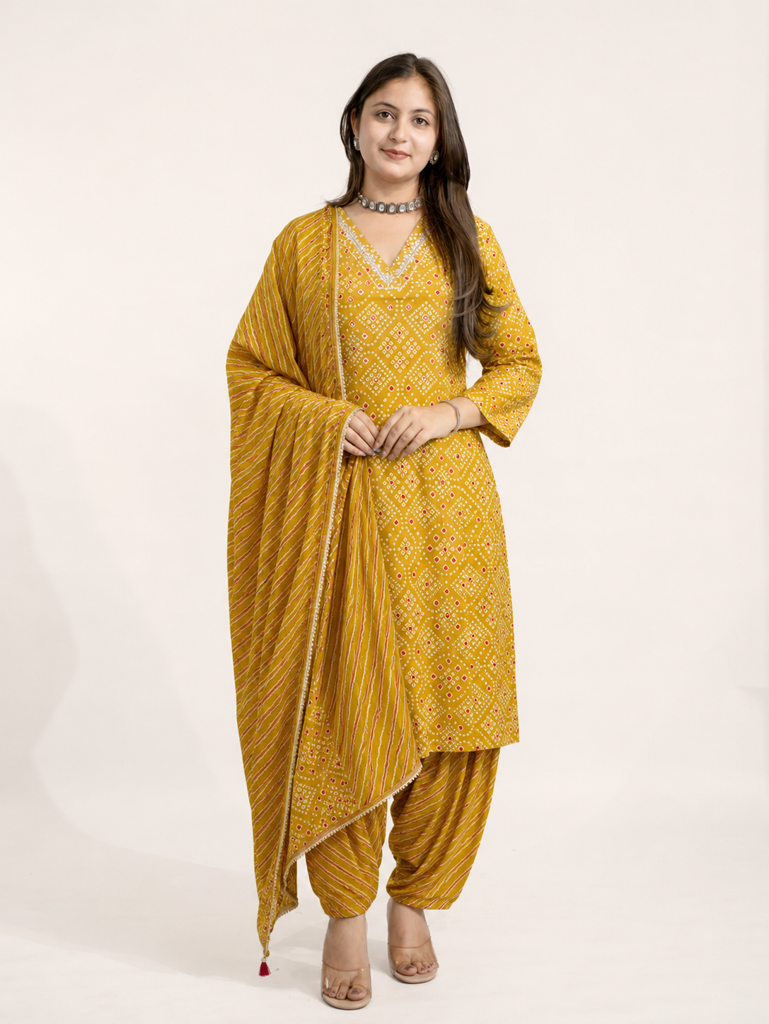 Jiara Bandhani Cotton A-line Dupatta Set