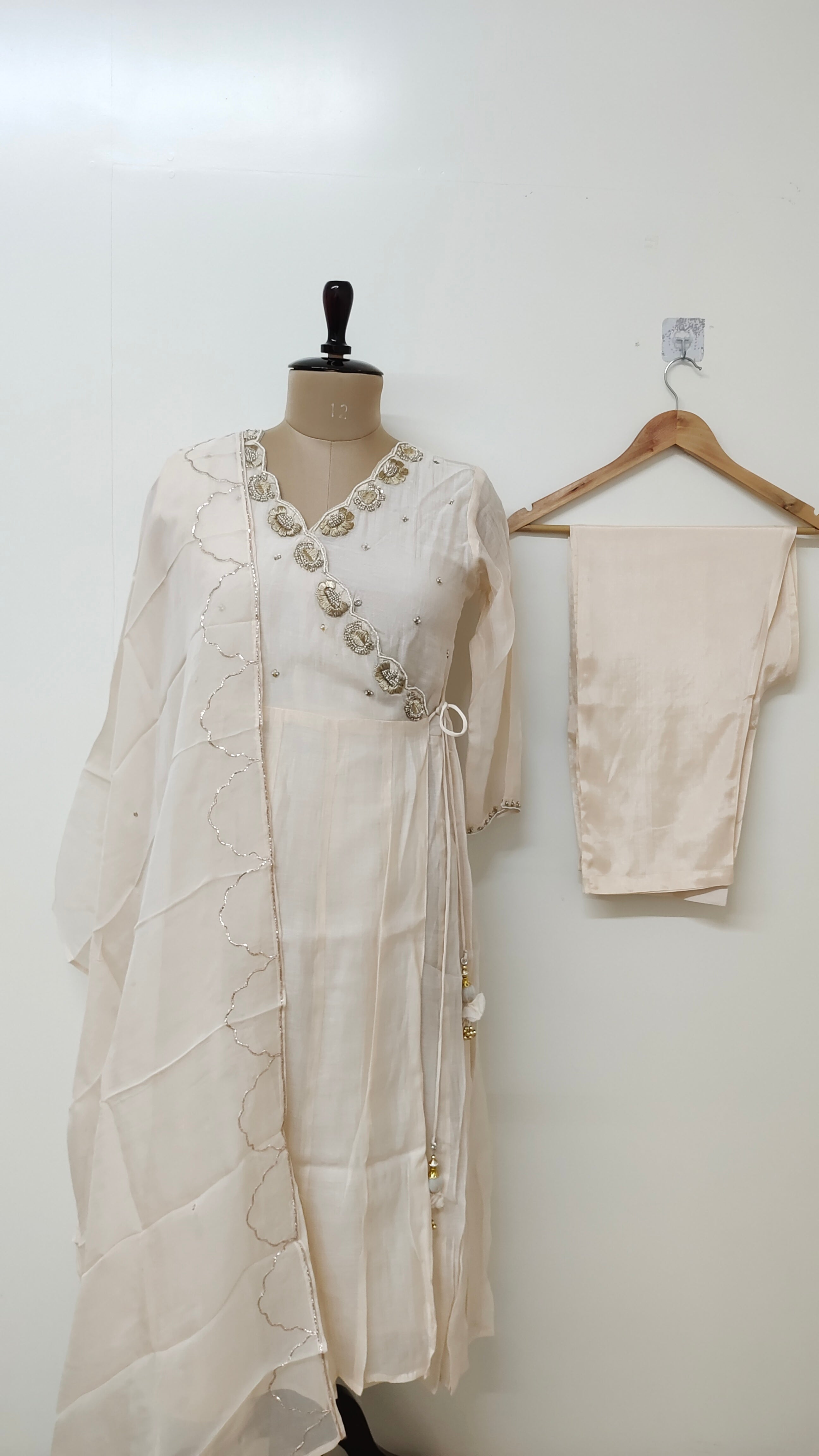 Swara Cream Mul Chanderi Angrakha Dupatta Set