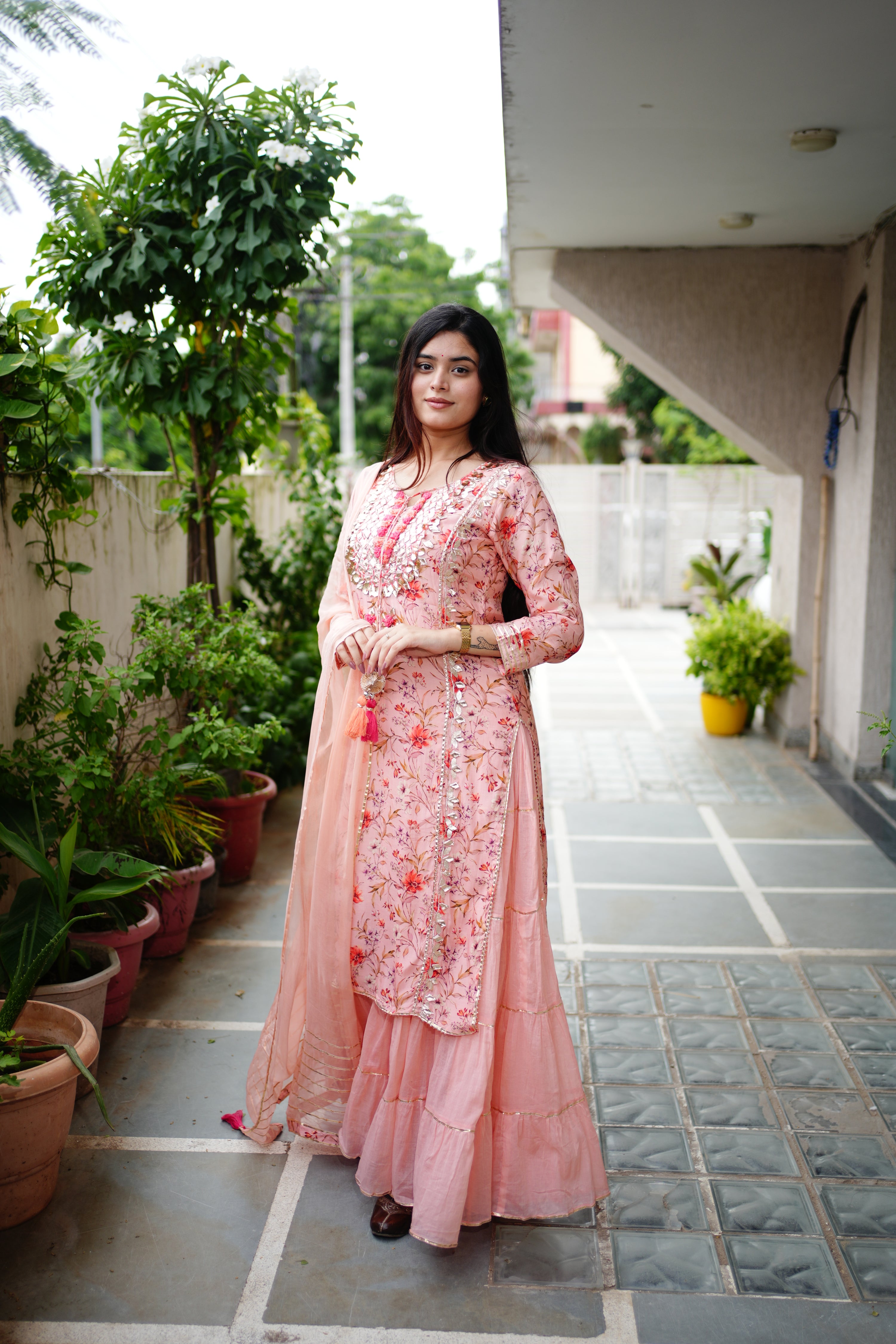 Reem Floral Double Layer Dupatta Set - The Jaipur Studio