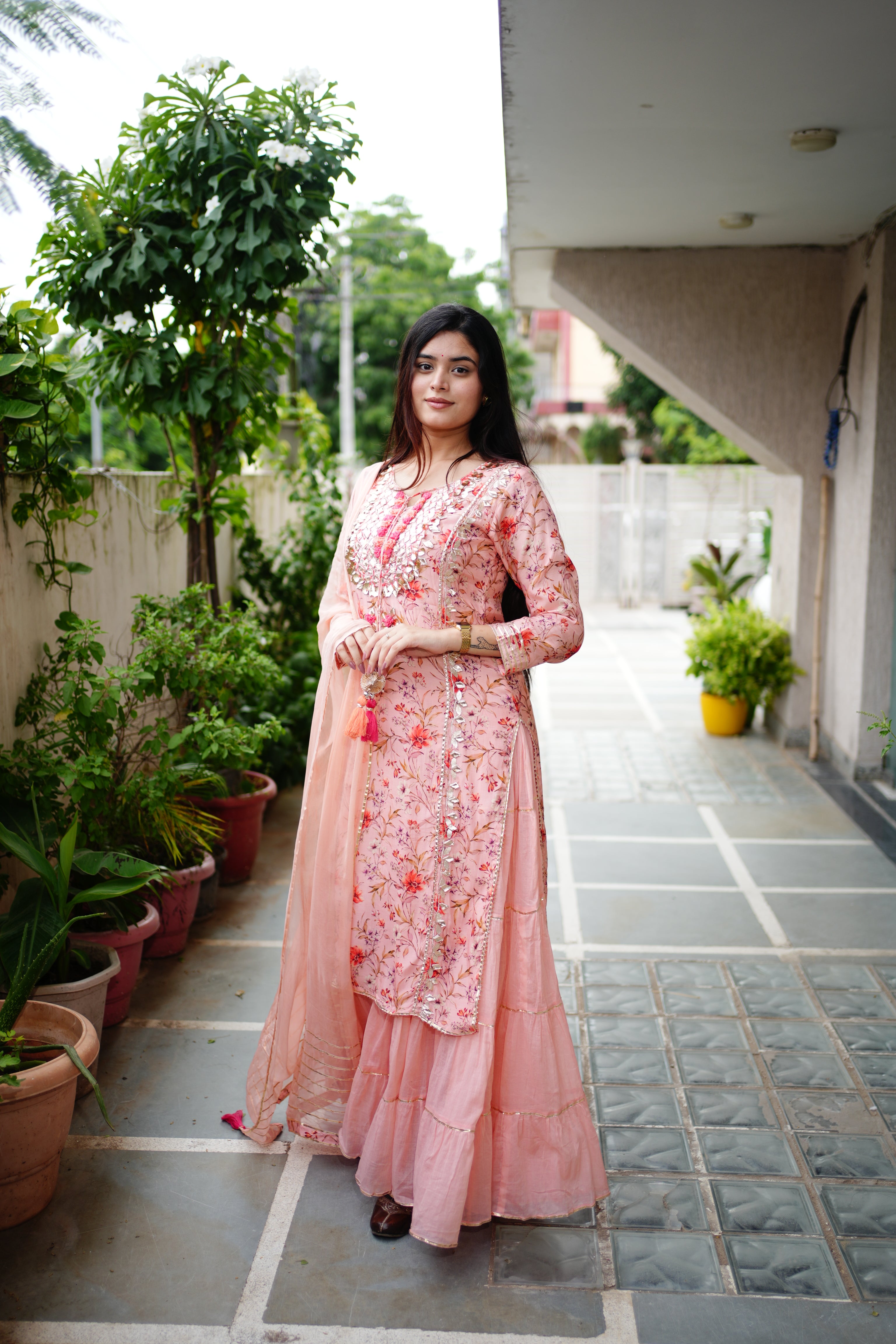 Reem Floral Double Layer Dupatta Set - The Jaipur Studio