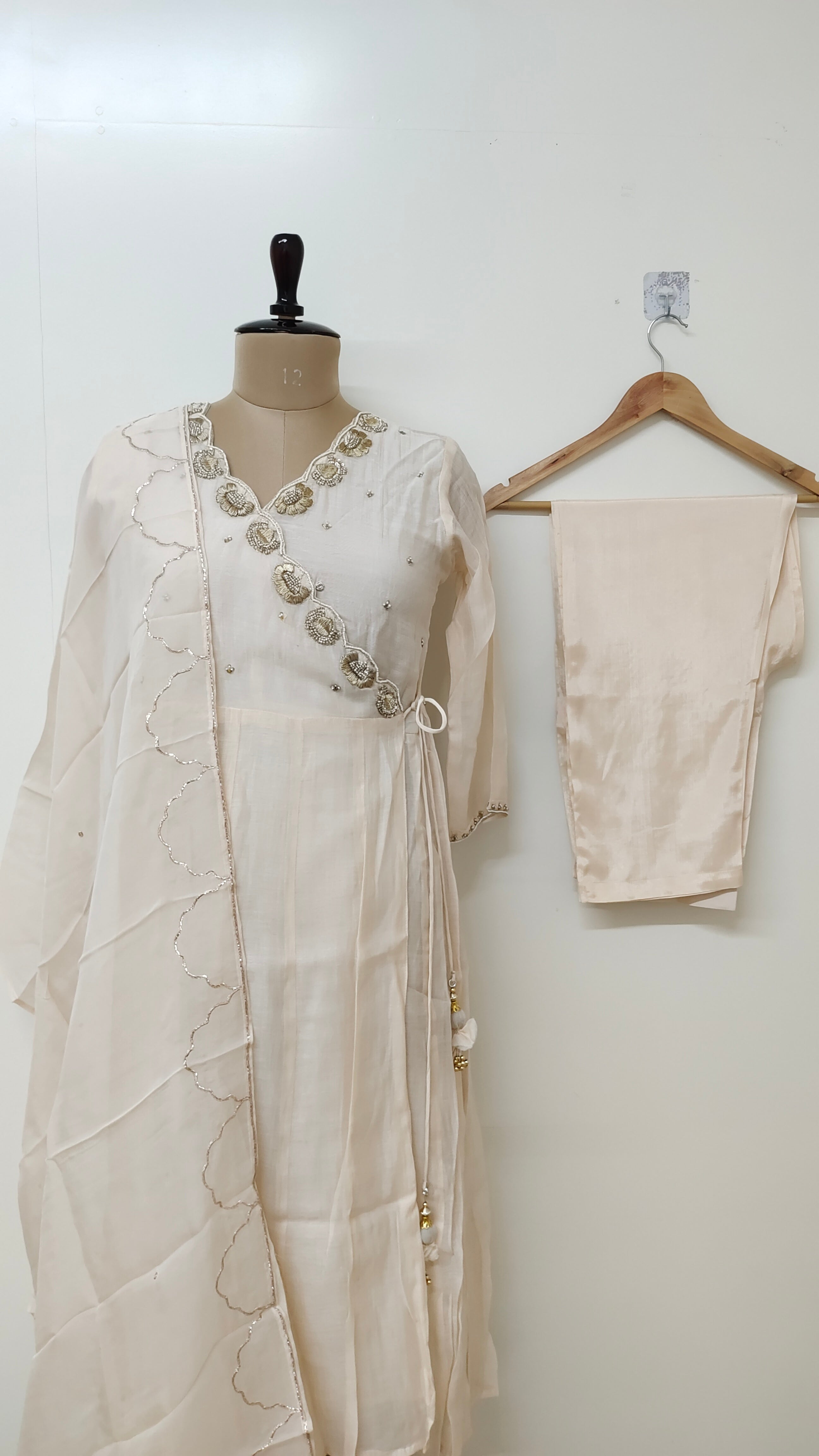 Swara Cream Mul Chanderi Angrakha Dupatta Set