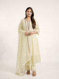 Pastel Yellow Lace Detail Chikankari Anarkali Set