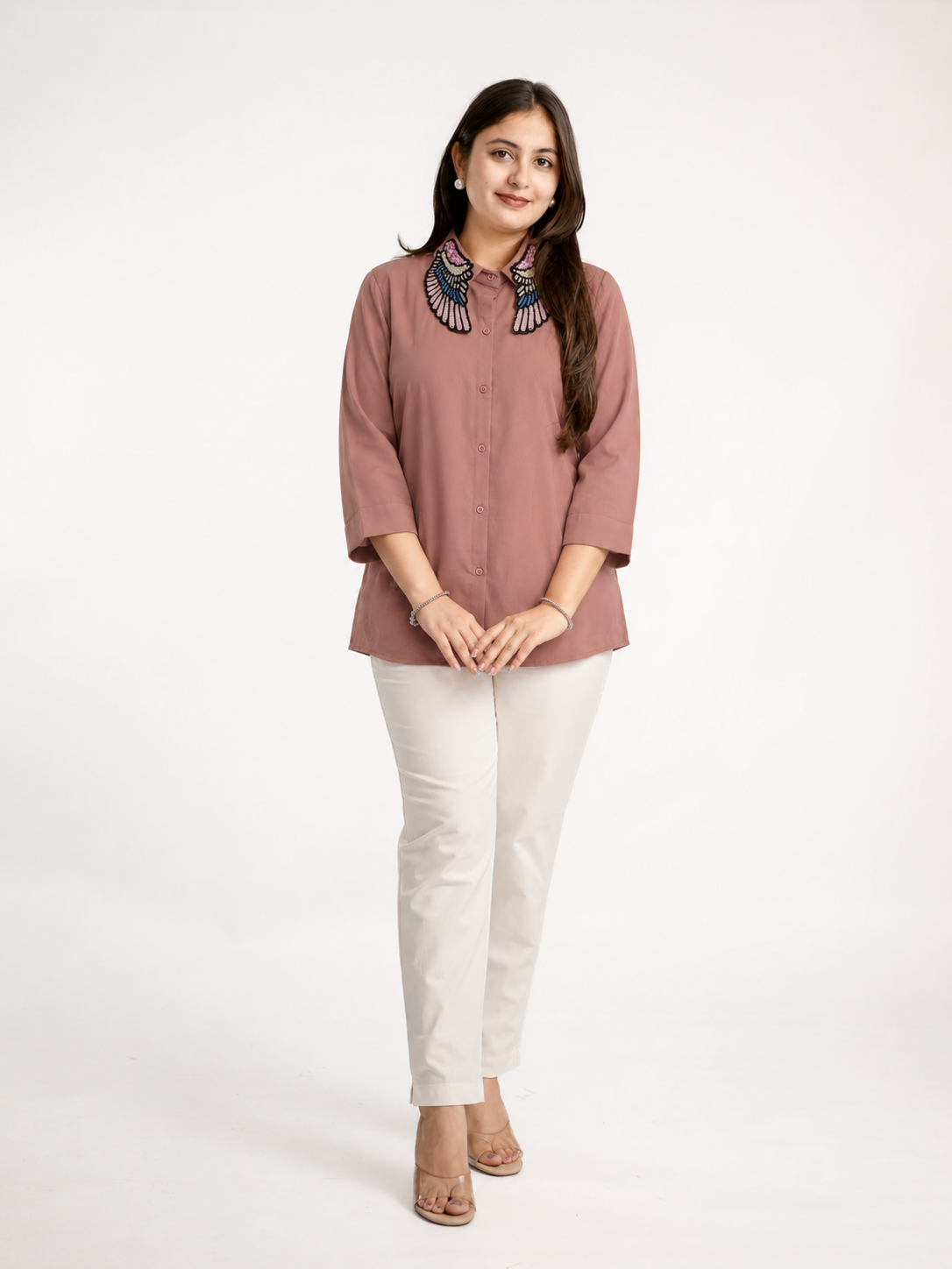 Anvi Imported Crepe Hand Embroidered Shirt