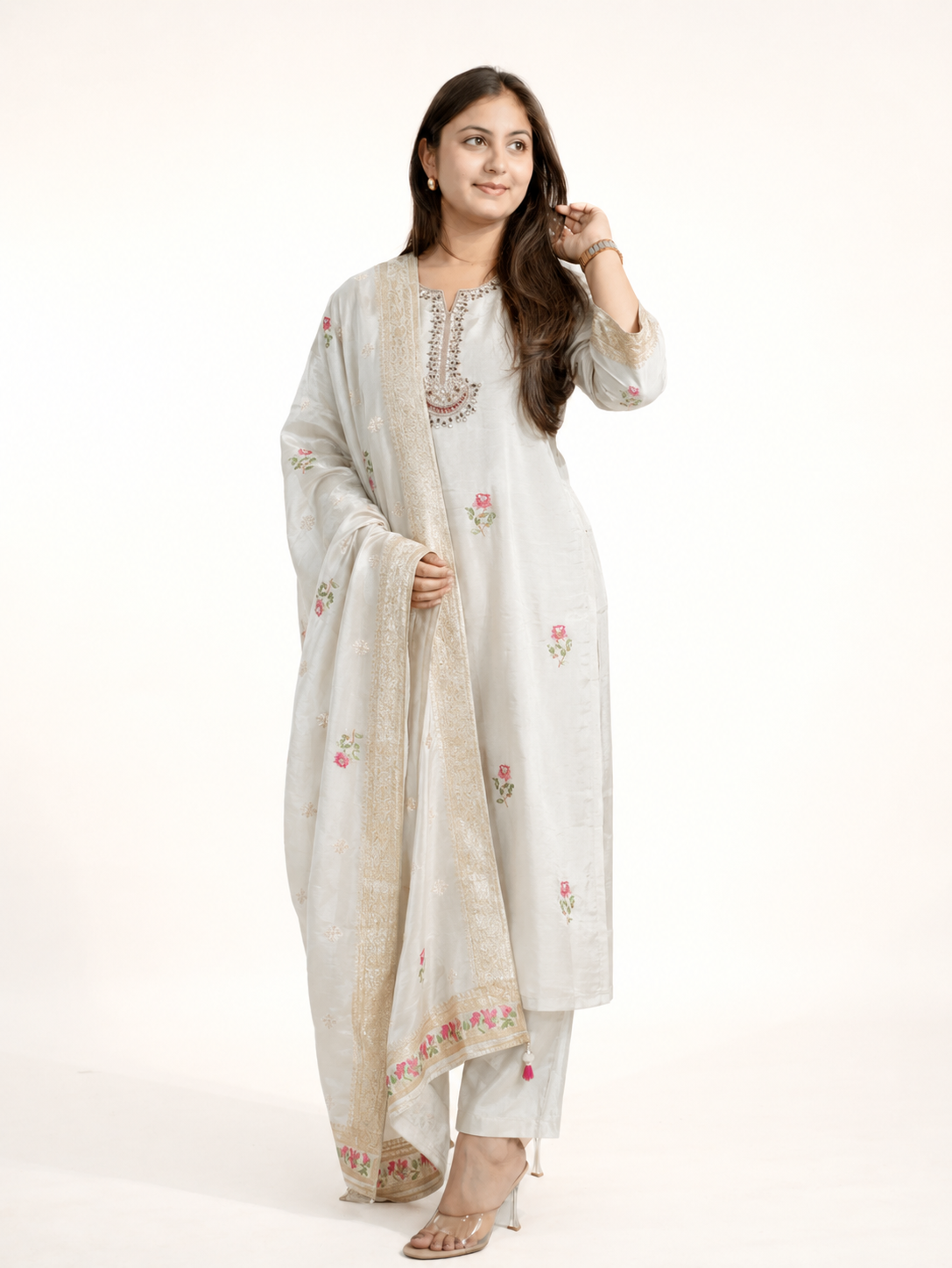 Avni Ivory Shimmer Tissue Embroidered Dupatta Set