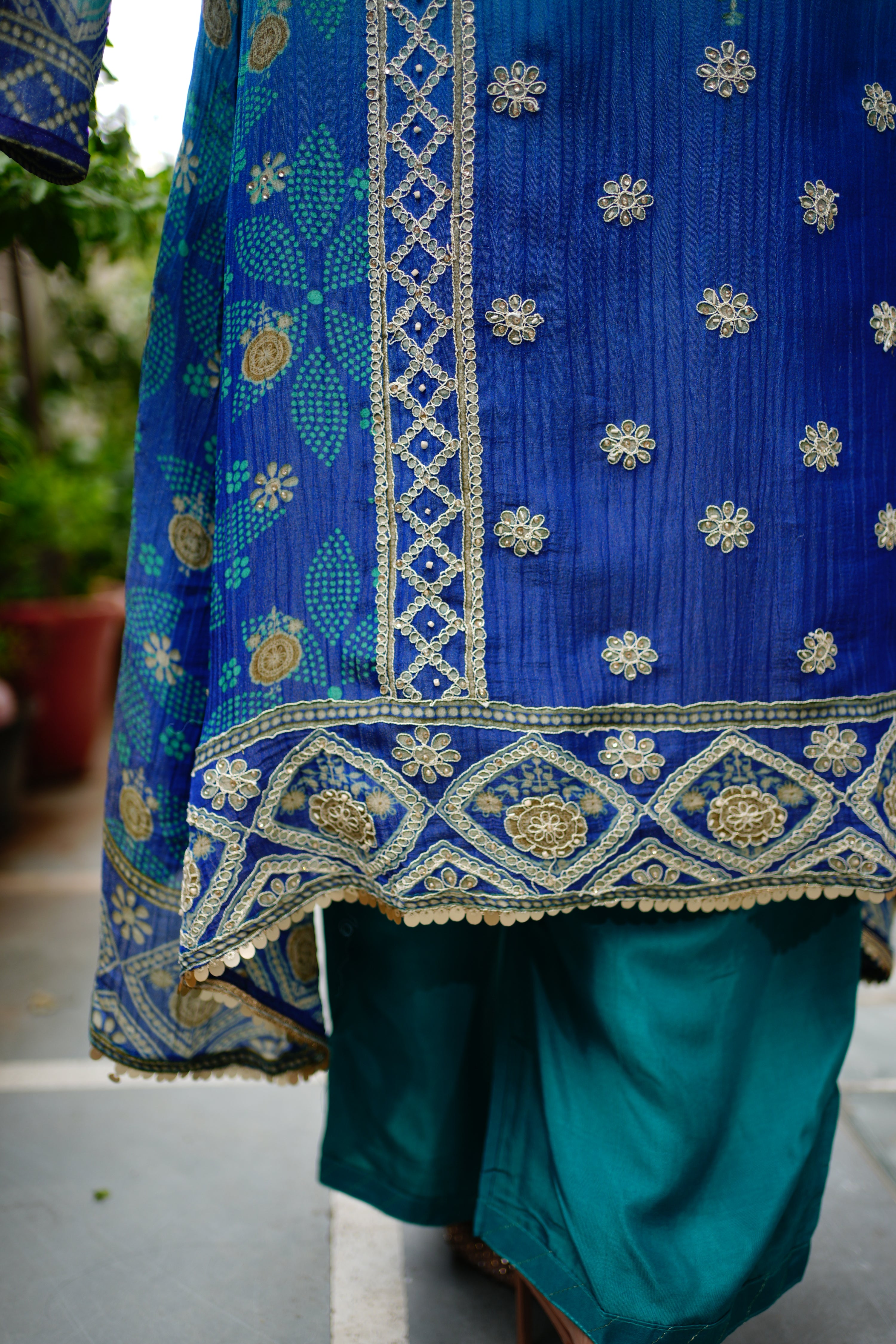 Aaliya Asymmetric Shimmer Tissue  Embroidered Pant Set