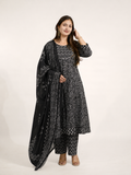 Avanti Black Cotton Embroidered Anarkali Dupatta Set
