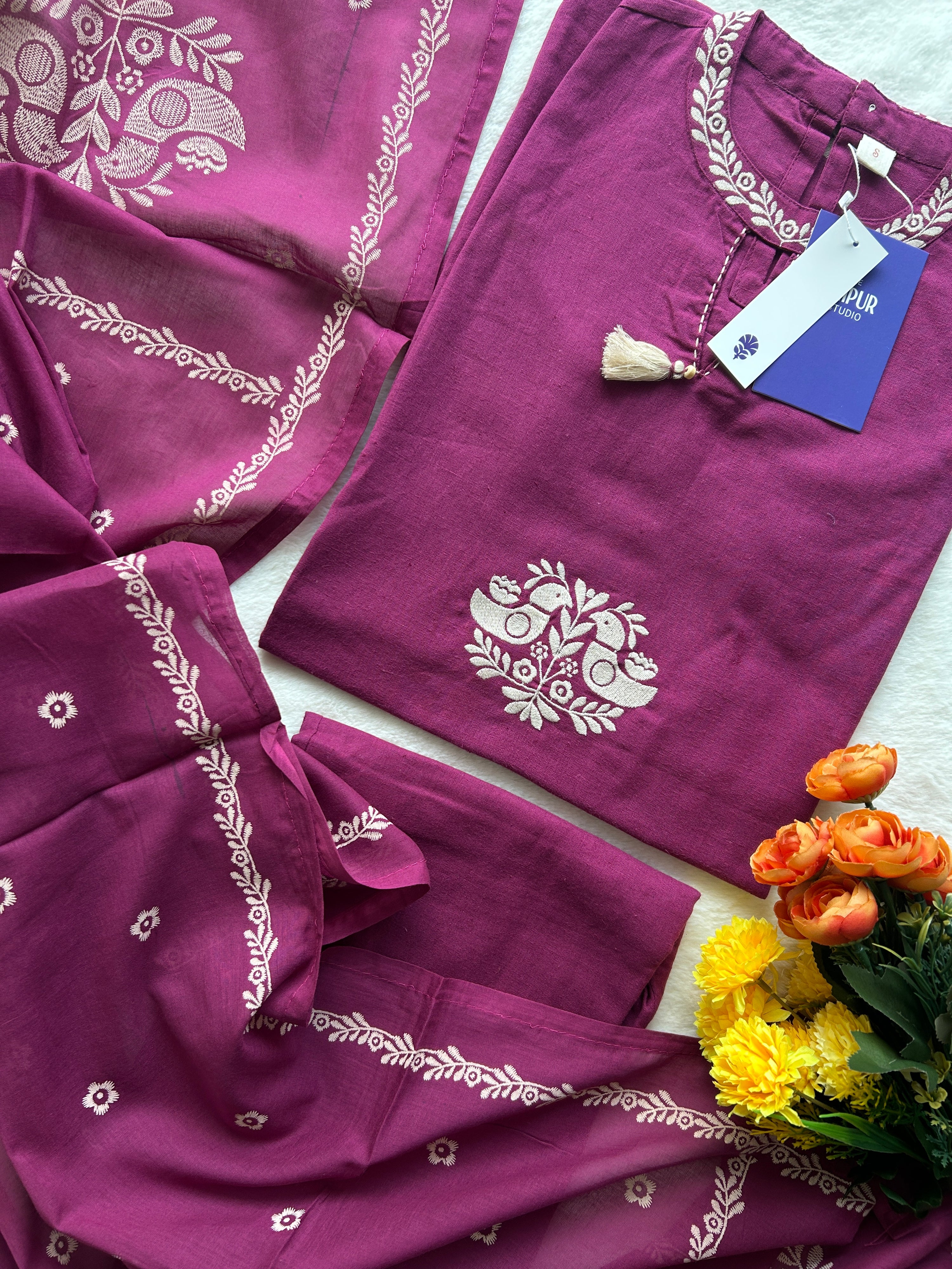 Nagma Cotton Sleeveless Embroidered Pant Set - The Jaipur Studio