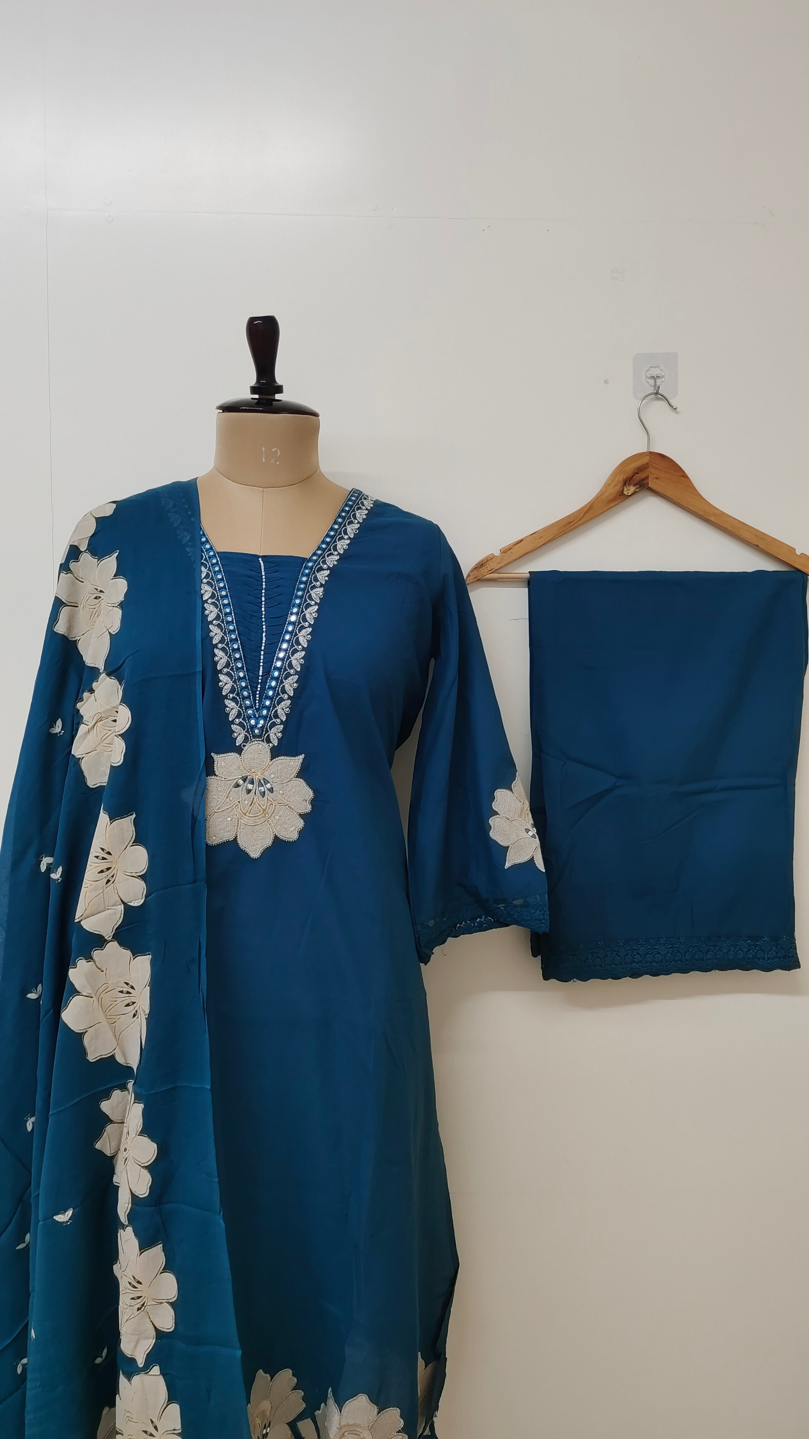 Naira Blue Cotton Cutwork Embroidered Duppata Set