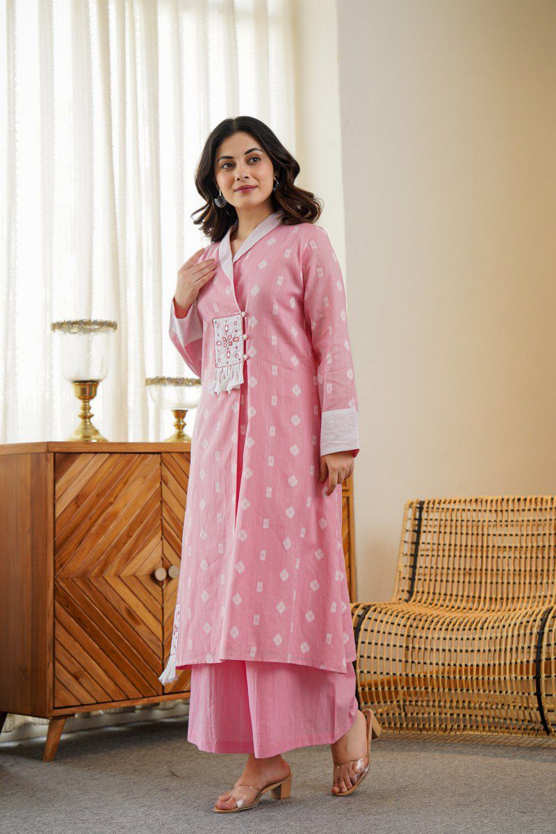 Alavya Cotton Angrakha Hand Detailed Cotton Pant Set - The Jaipur Studio