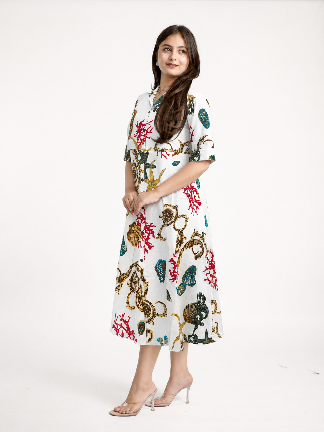Debina White Cotton Floral Short Dress