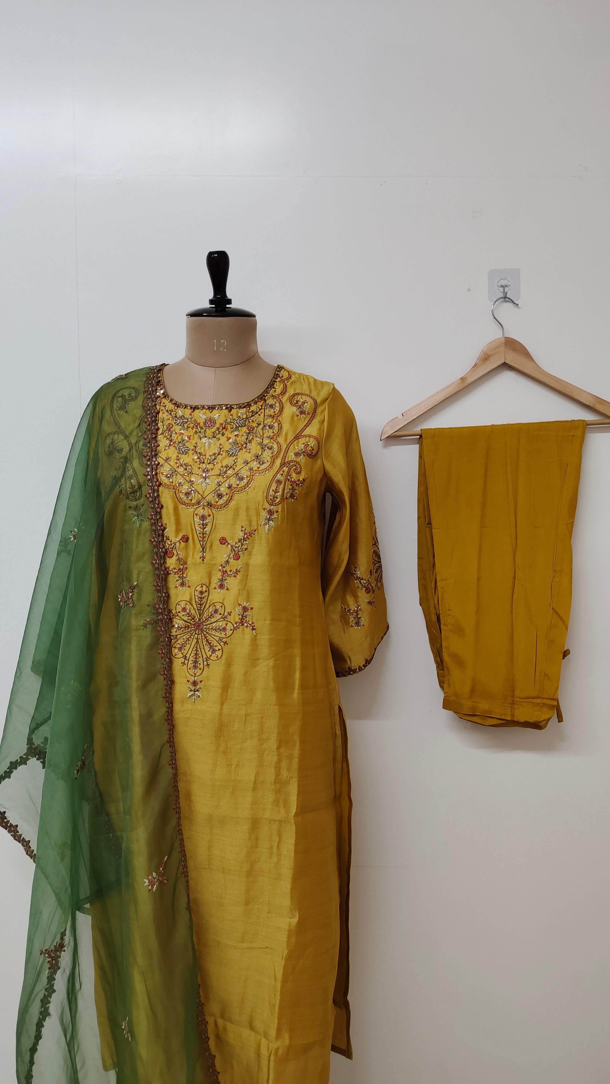 Shefali Mustard Premium Muslin Embroidered Dupatta Set