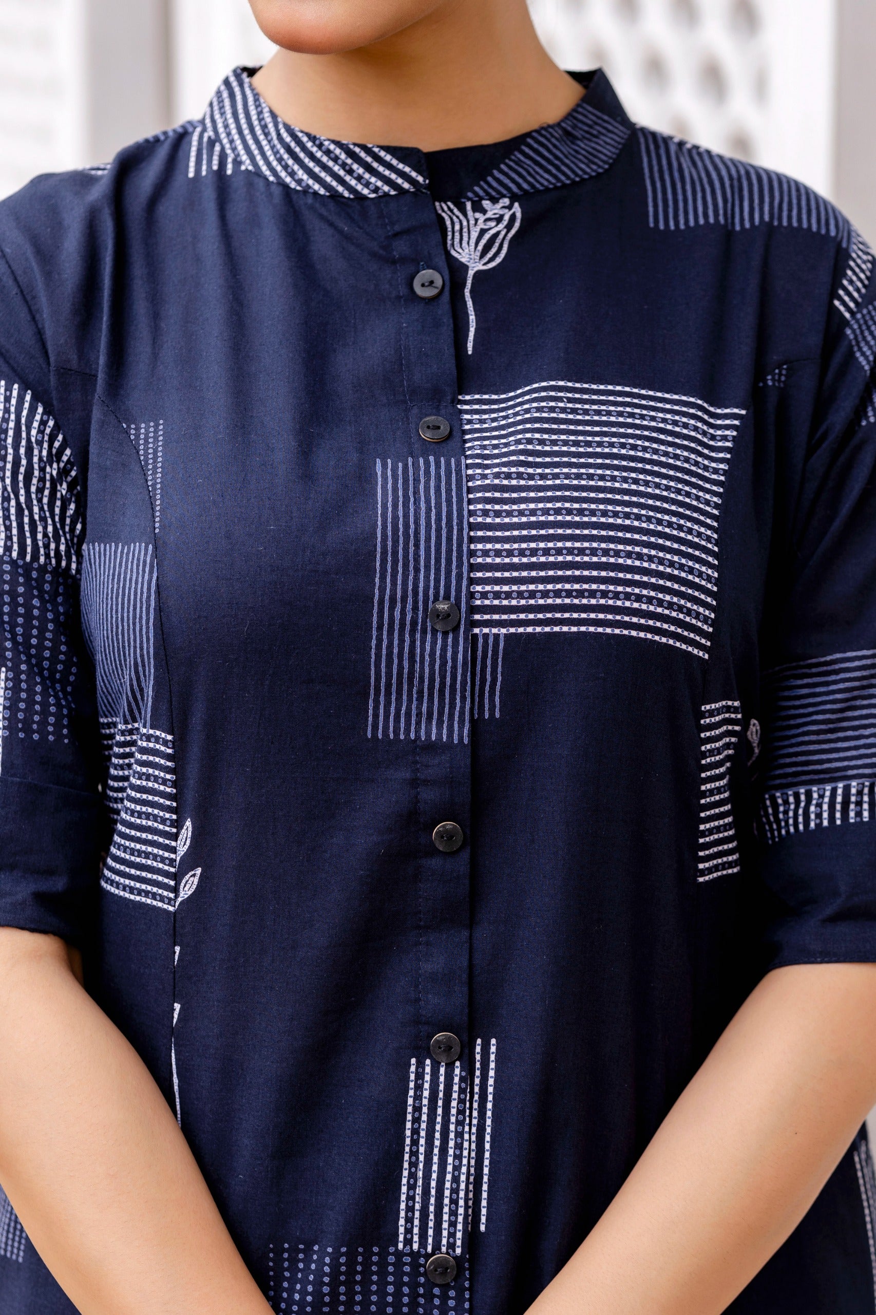 Navy Blue Cotton A-line Coord Set
