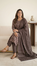 Hemali Black Cotton Embroidered Straight Dupatta Set