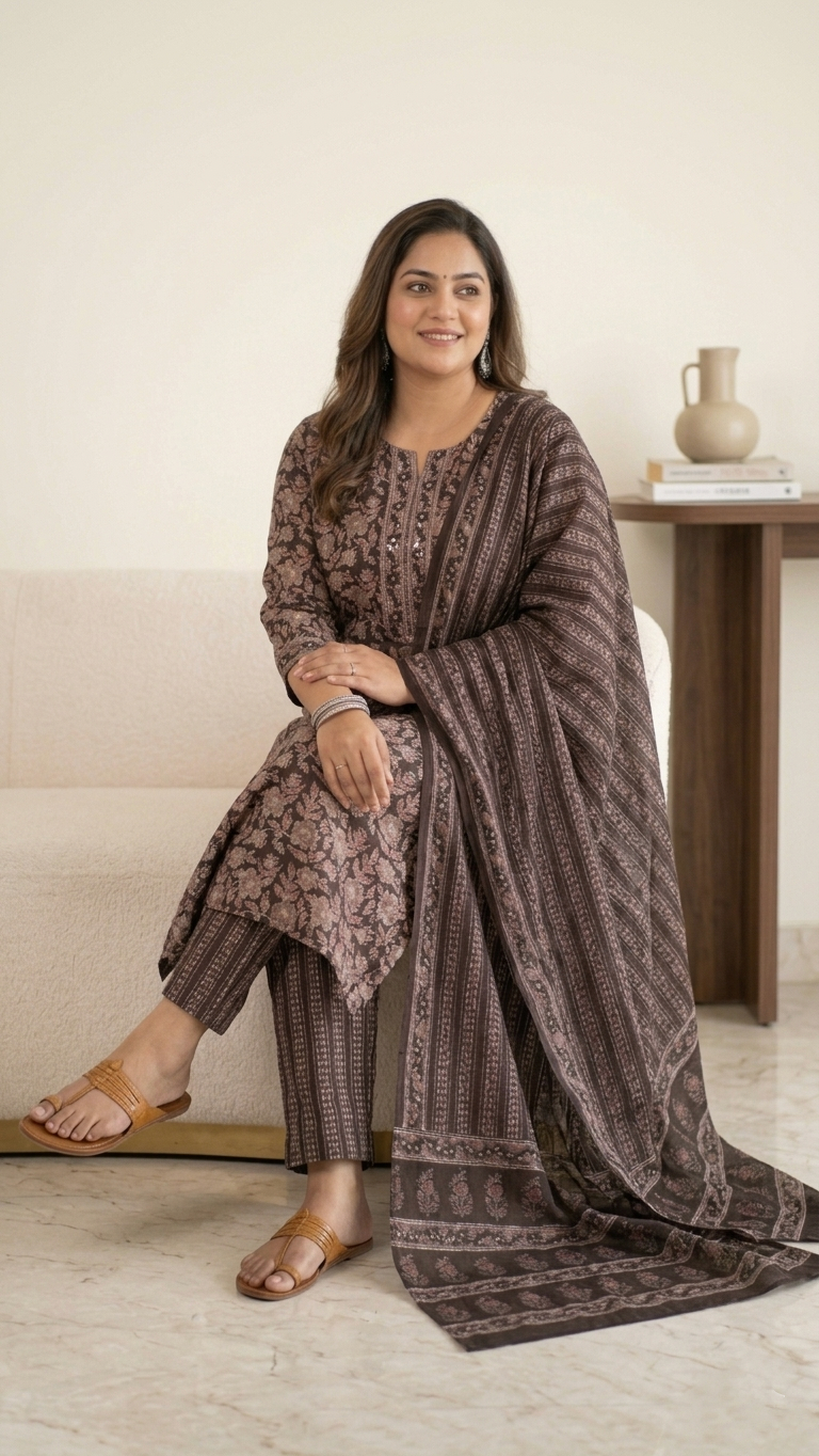 Hemali Black Cotton Embroidered Straight Dupatta Set