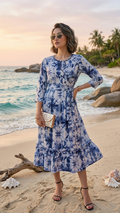 Amara Blue Rayon Long Dress With Belt