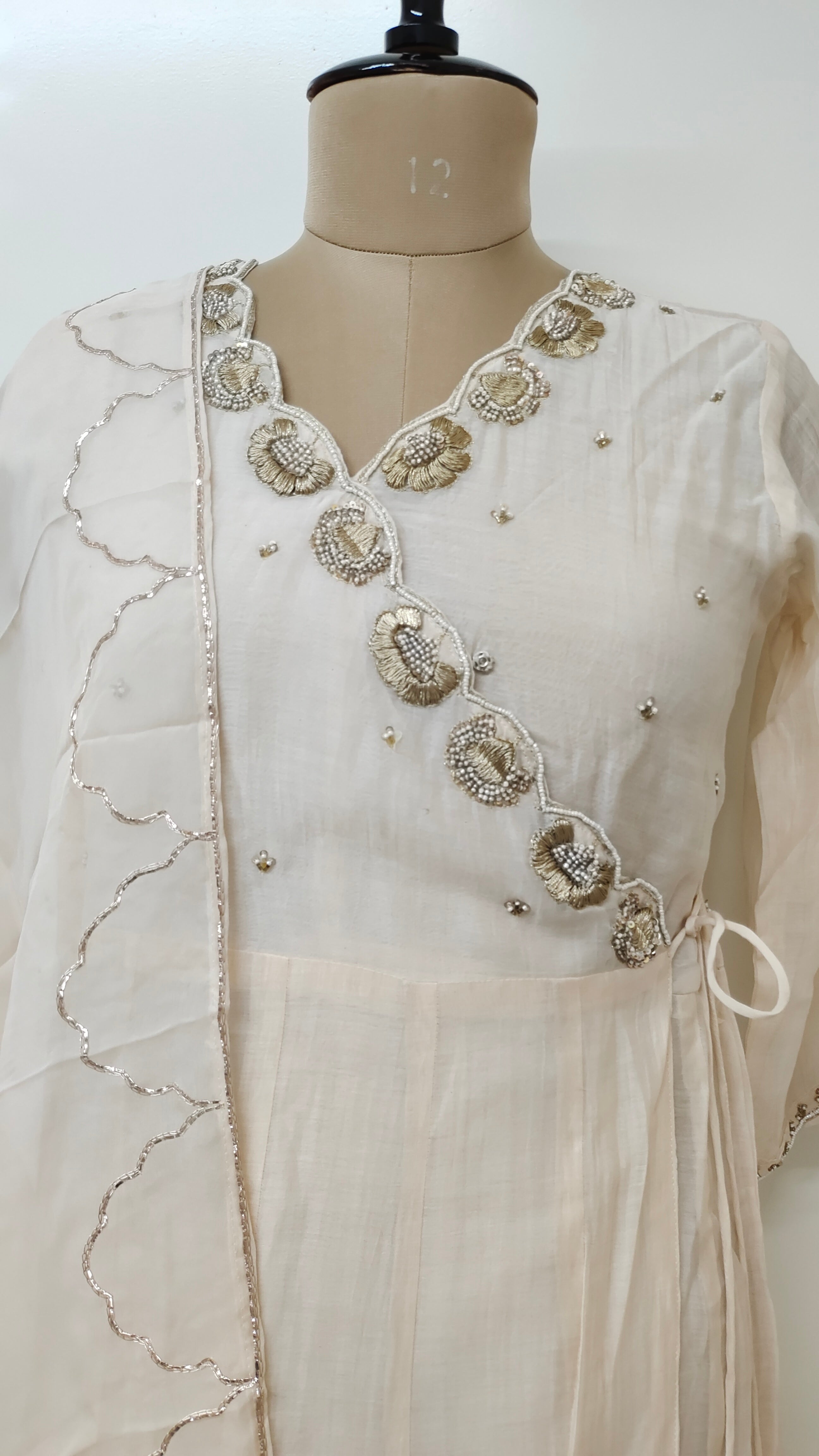 Swara Cream Mul Chanderi Angrakha Dupatta Set
