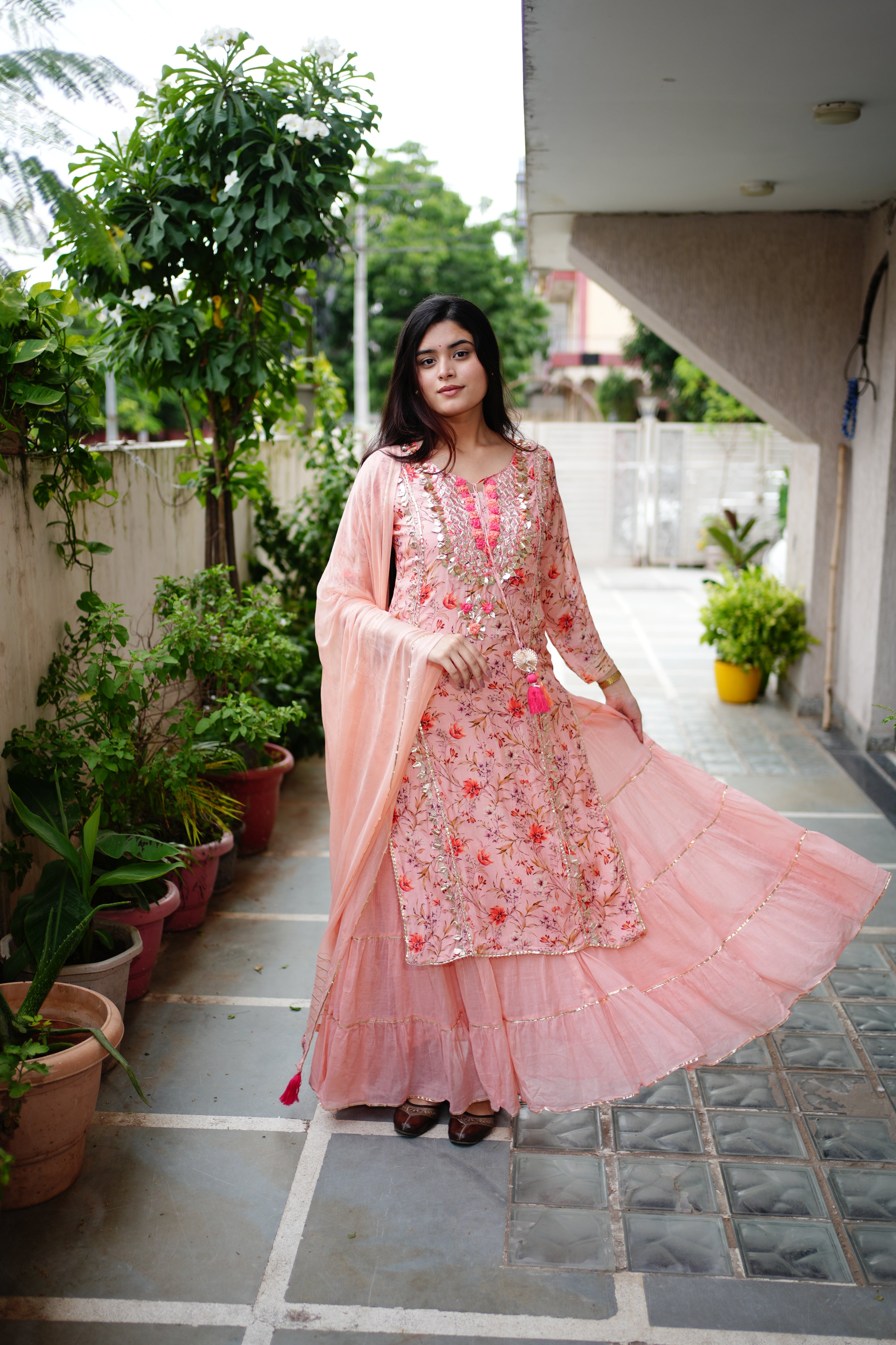 Reem Floral Double Layer Dupatta Set - The Jaipur Studio