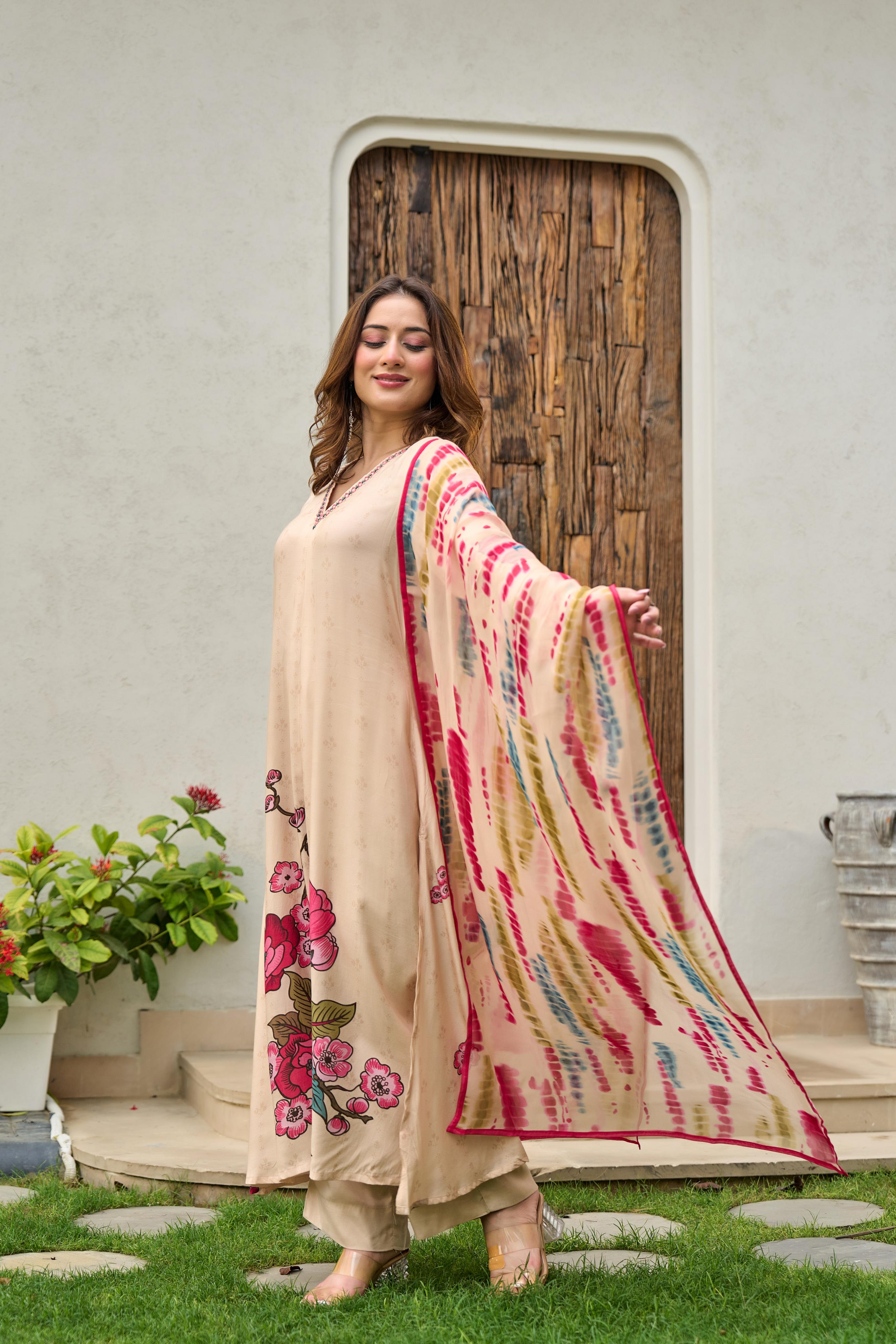 Dolly Muslin Floral Embroidered Pant Set - The Jaipur Studio