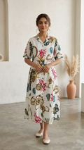 Debina White Cotton Floral Short Dress