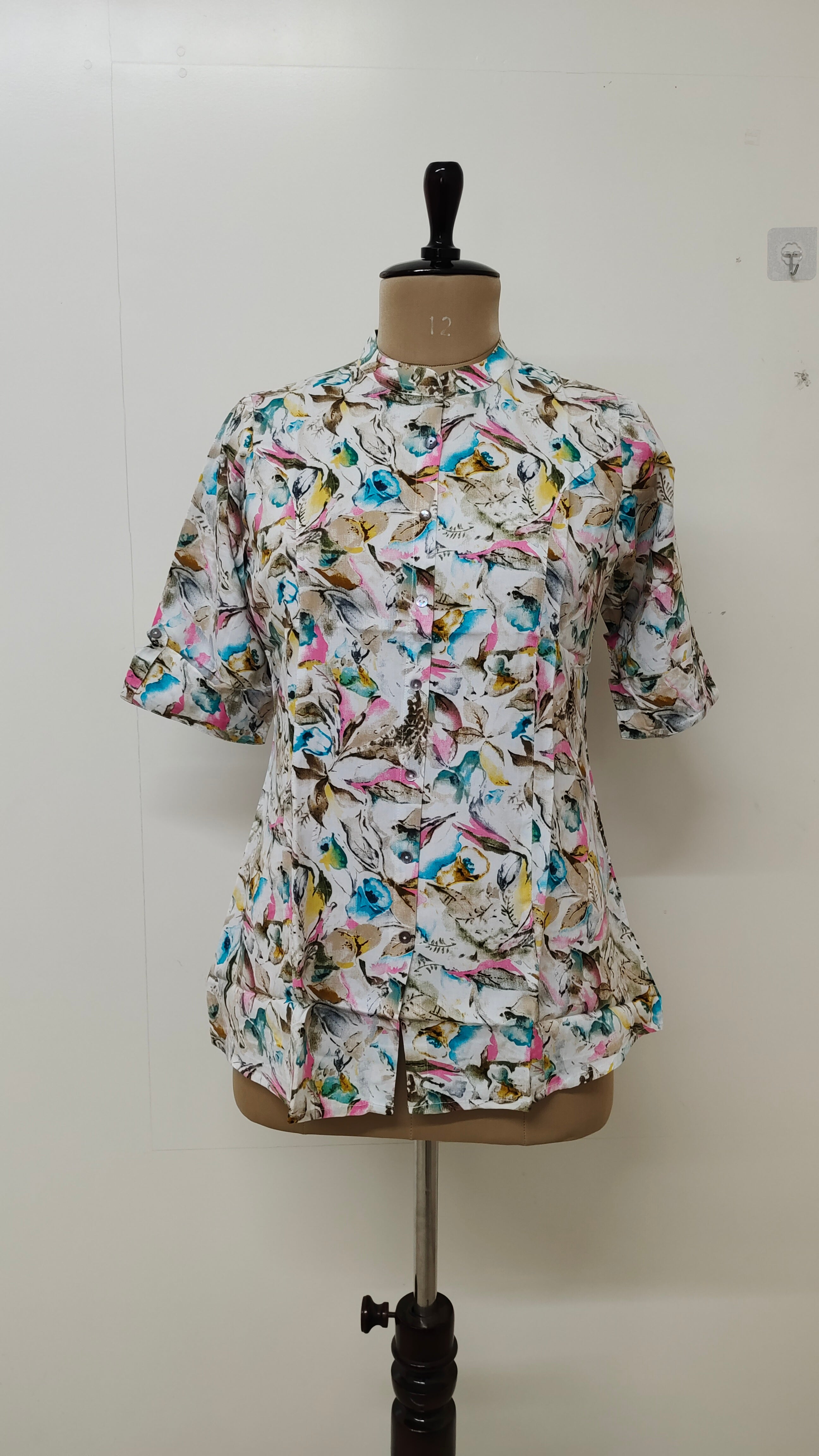 White Rayon MultiColor Floral Short Top