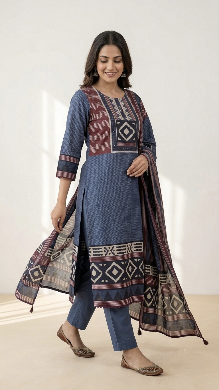Gehna Cotton Casual Embroidered Dupatta Set