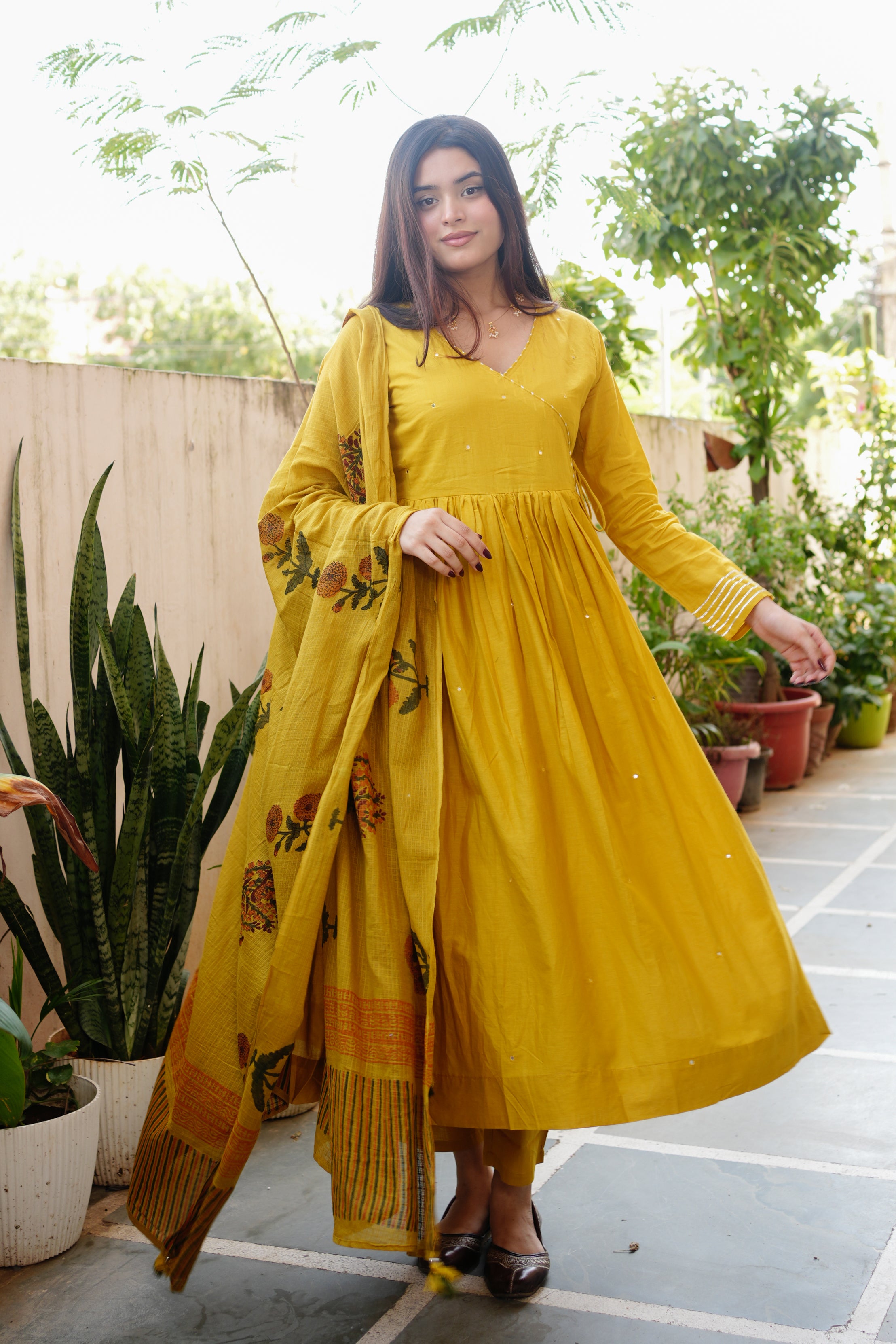 Baani Cotton Angrakha Embroidered Anarkali Set