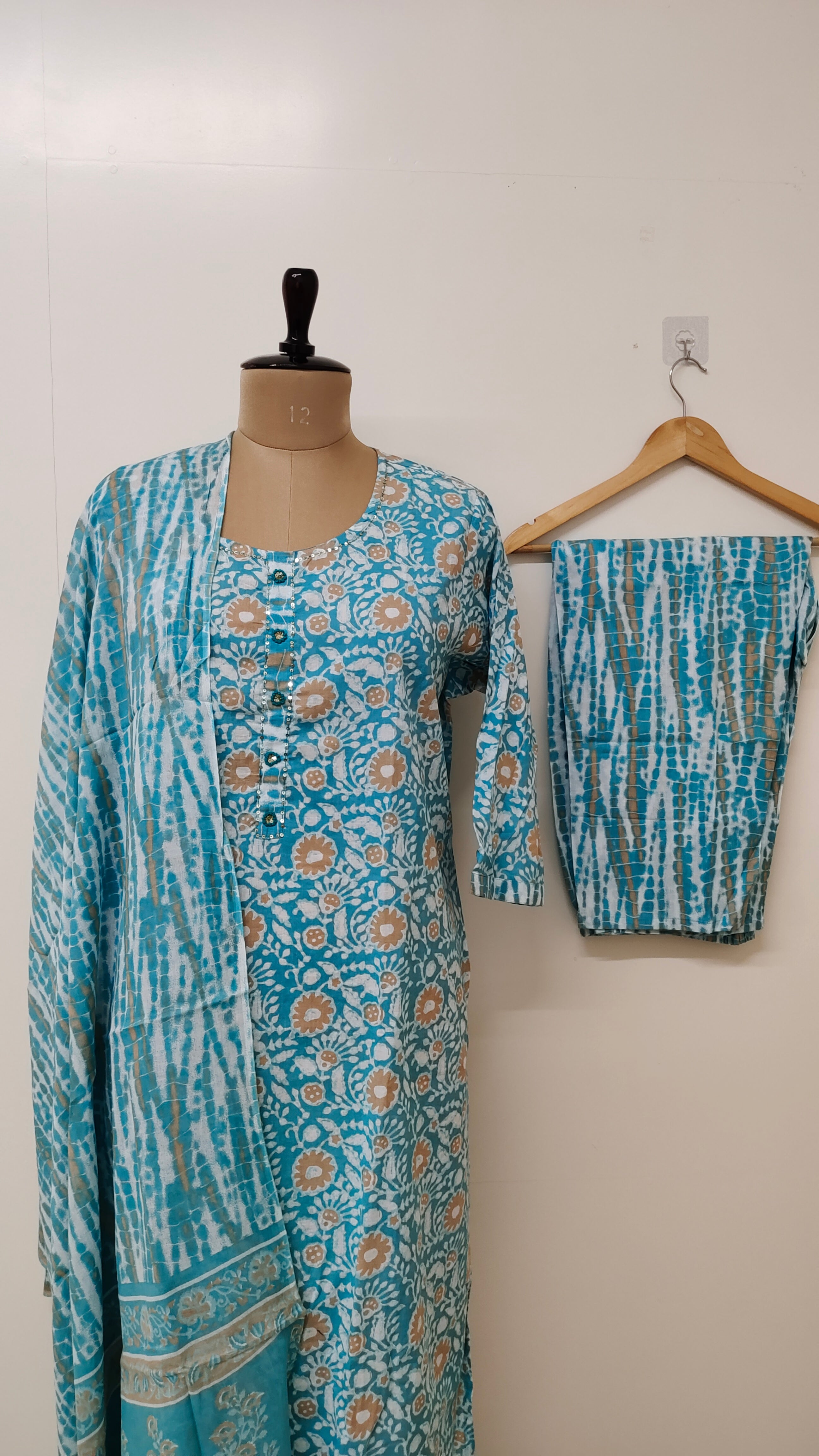 Maha Blue Cotton Straight Dupatta Set