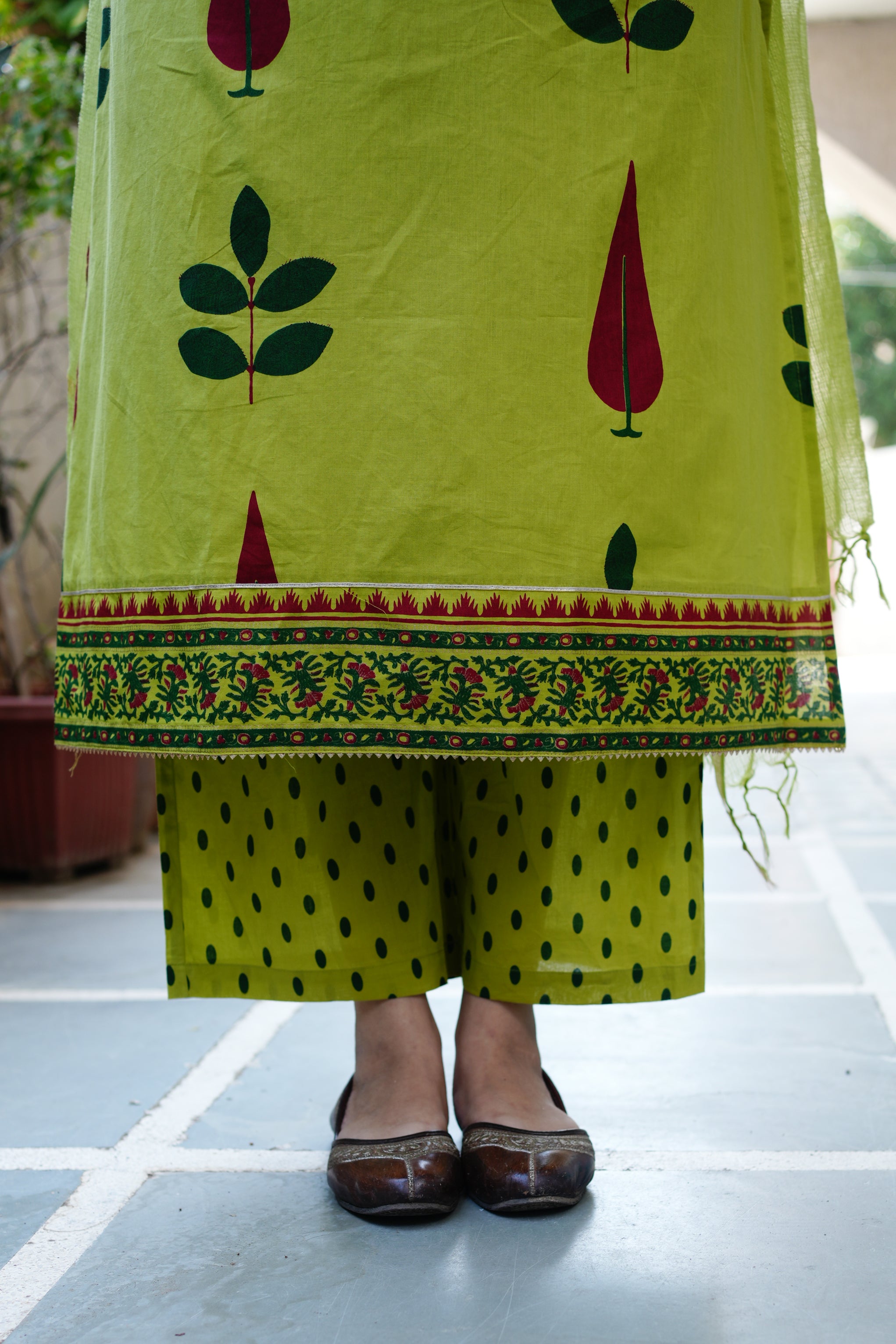 Erisha Cotton Handblock Embroidered Pant Set