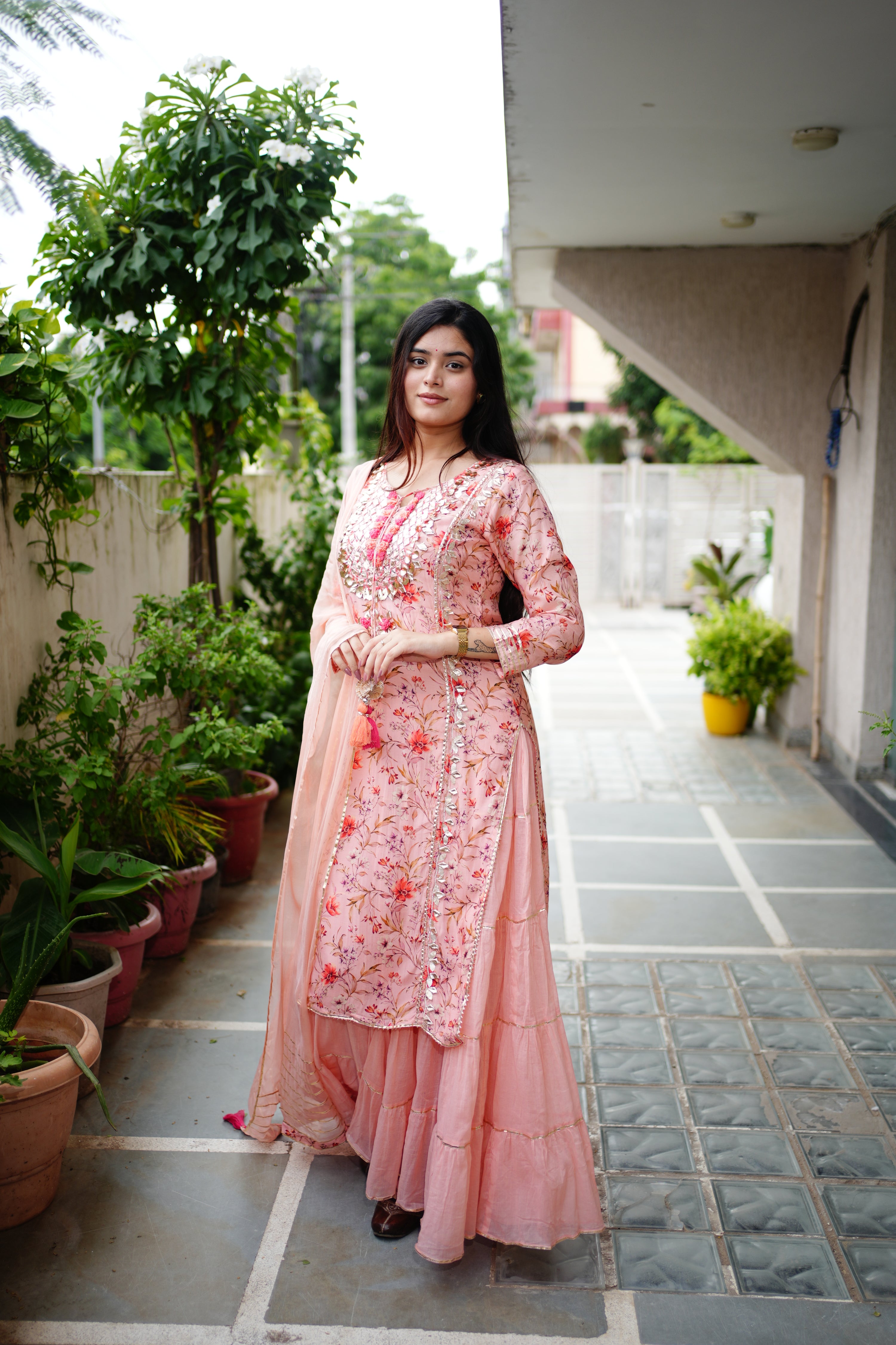 Reem Floral Double Layer Dupatta Set - The Jaipur Studio