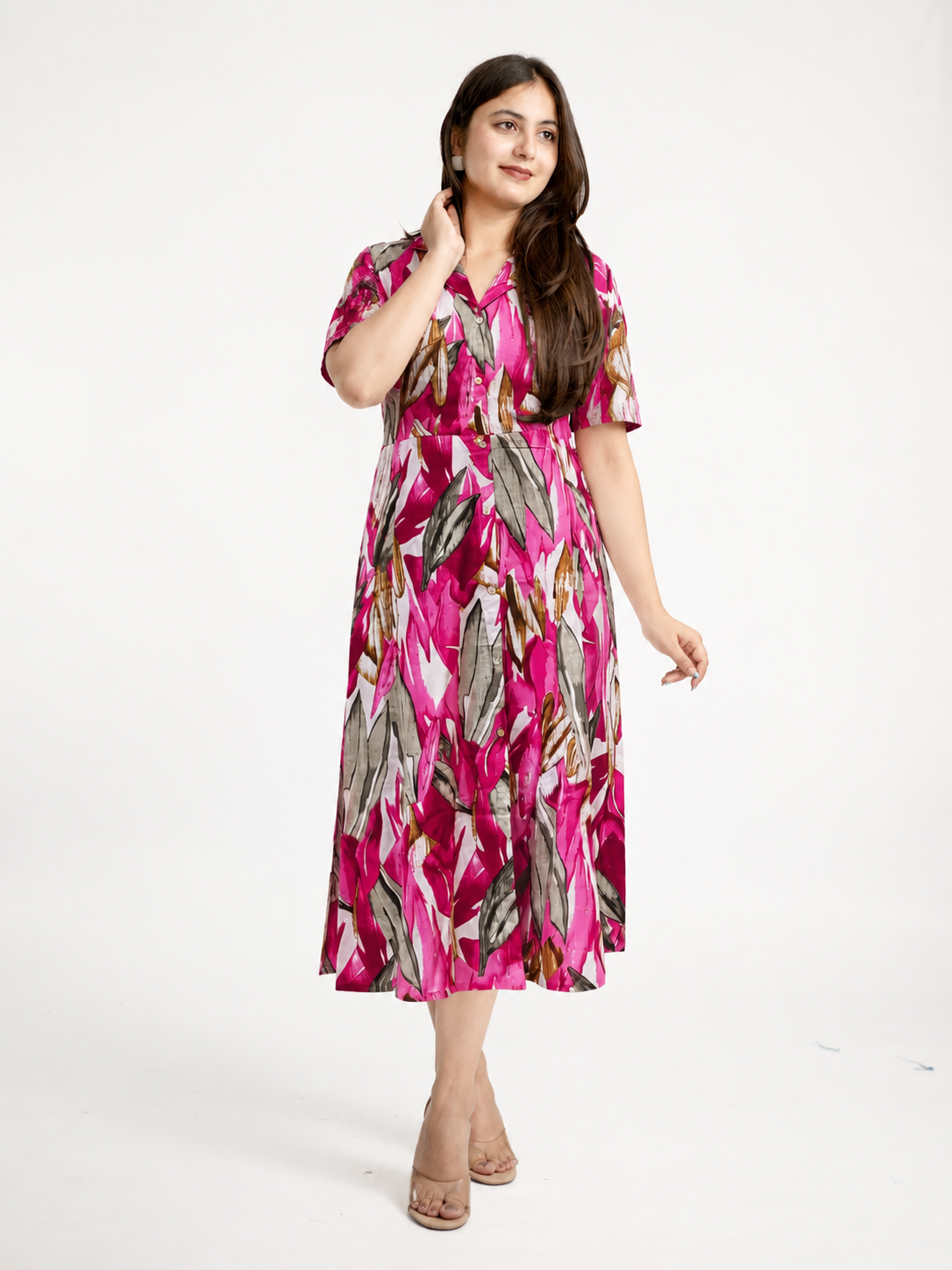 Debina Pink Cotton Short Dress