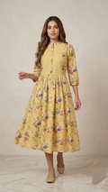 Asma Yellow Cotton Embroidered A-line Kurta