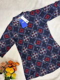 Navy Blue Patola Print Breathable Rayon Casual Short Top