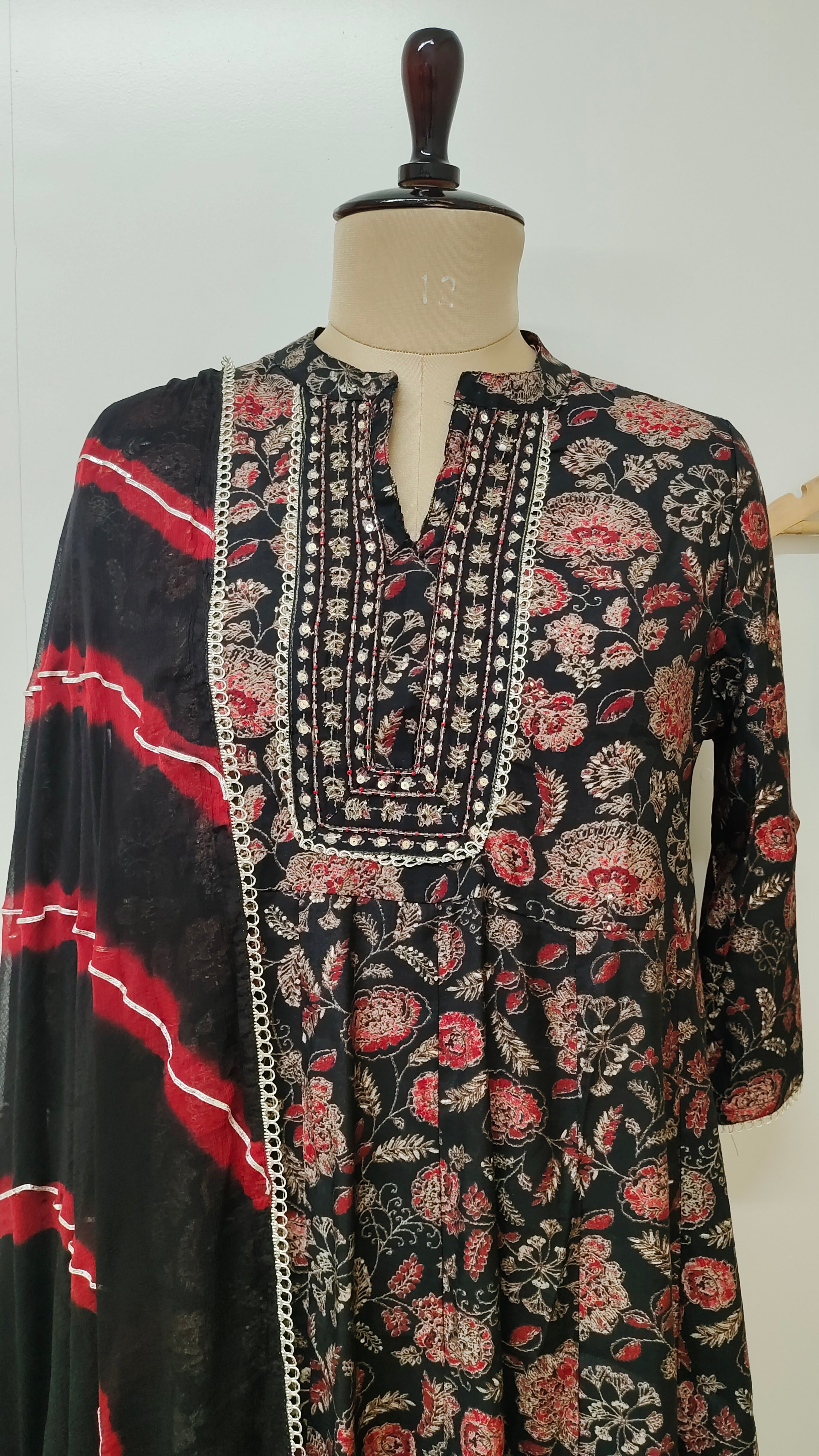 Nehal Black Muslin Embrideiered Anarkali Duppata Set