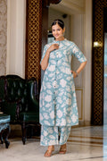 Pastel Blue Cotton A-line Kurta Set