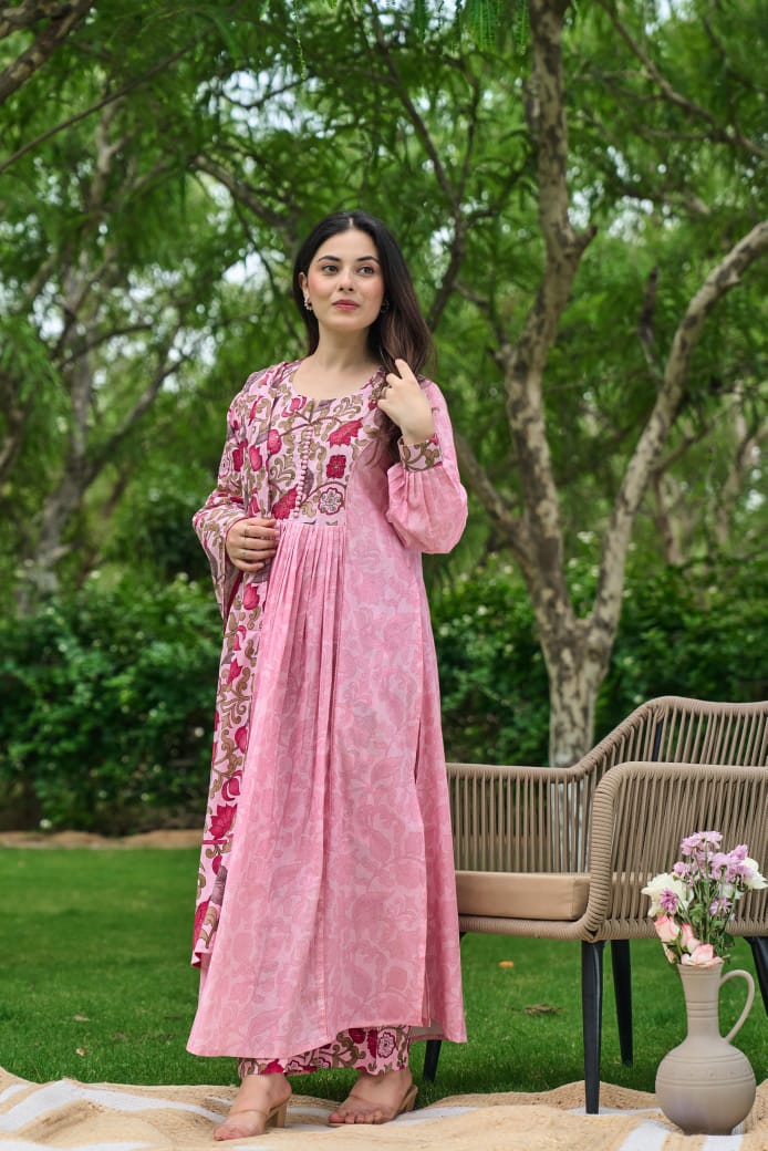 Sajal Mul Cotton HandBlock Print Pant Set - The Jaipur Studio