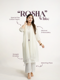 Rosha White Cotton Embroidered Straight Dupatta Set