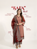 Safa Red Ajrakh Cotton HandEmbroidered Dupatta Set