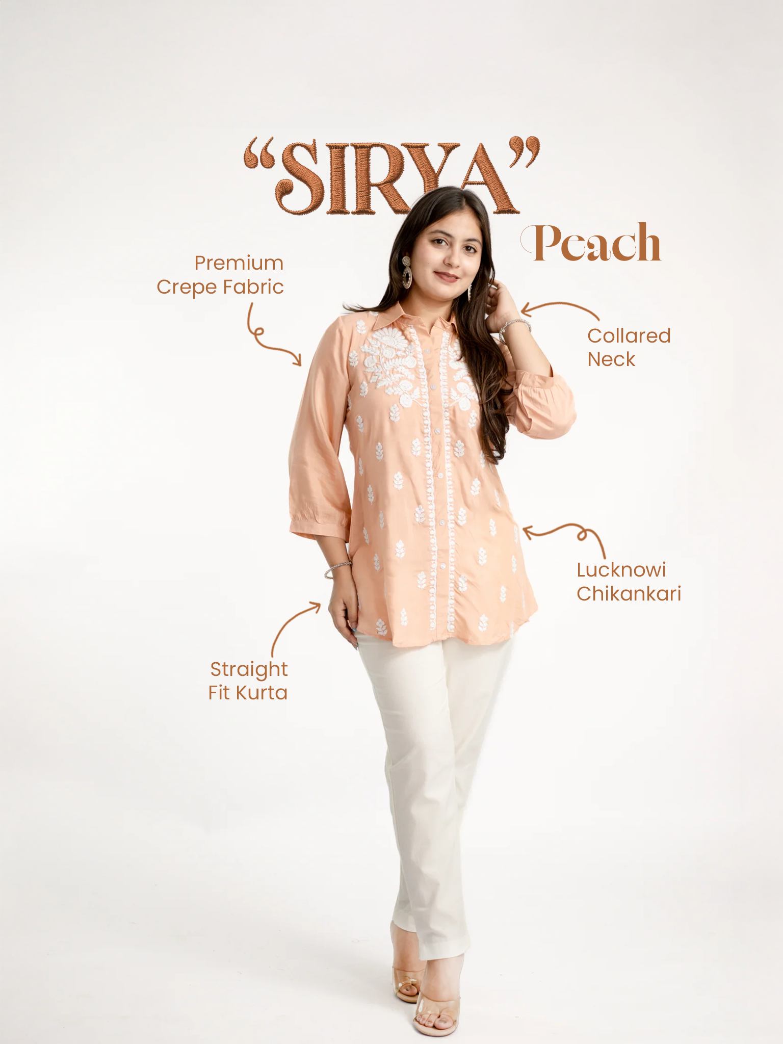 Sirya Peach Muslin Lucknowi Embroidered Short Top