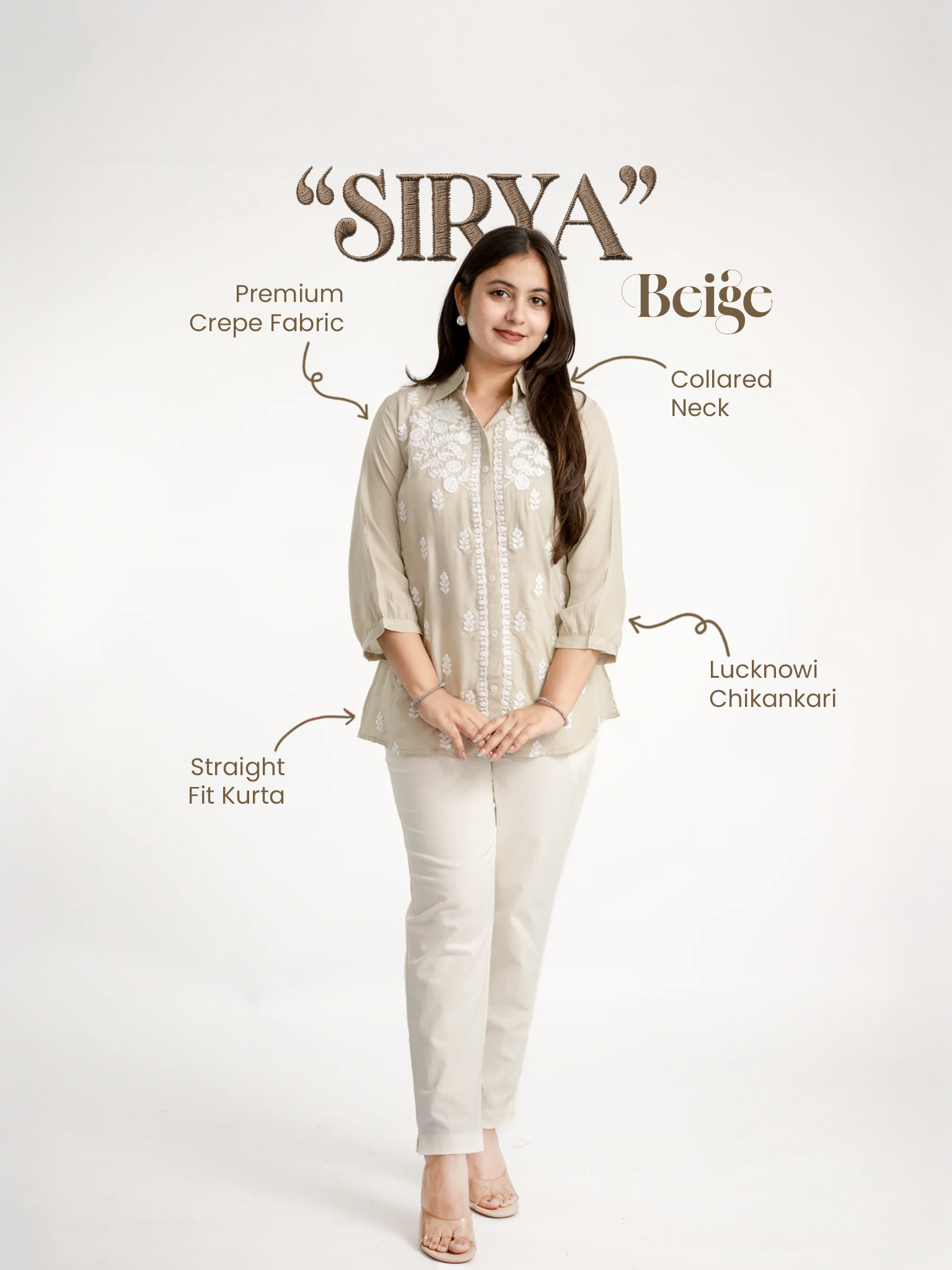Sirya Beige Muslin Lucknowi Embroidered Short top