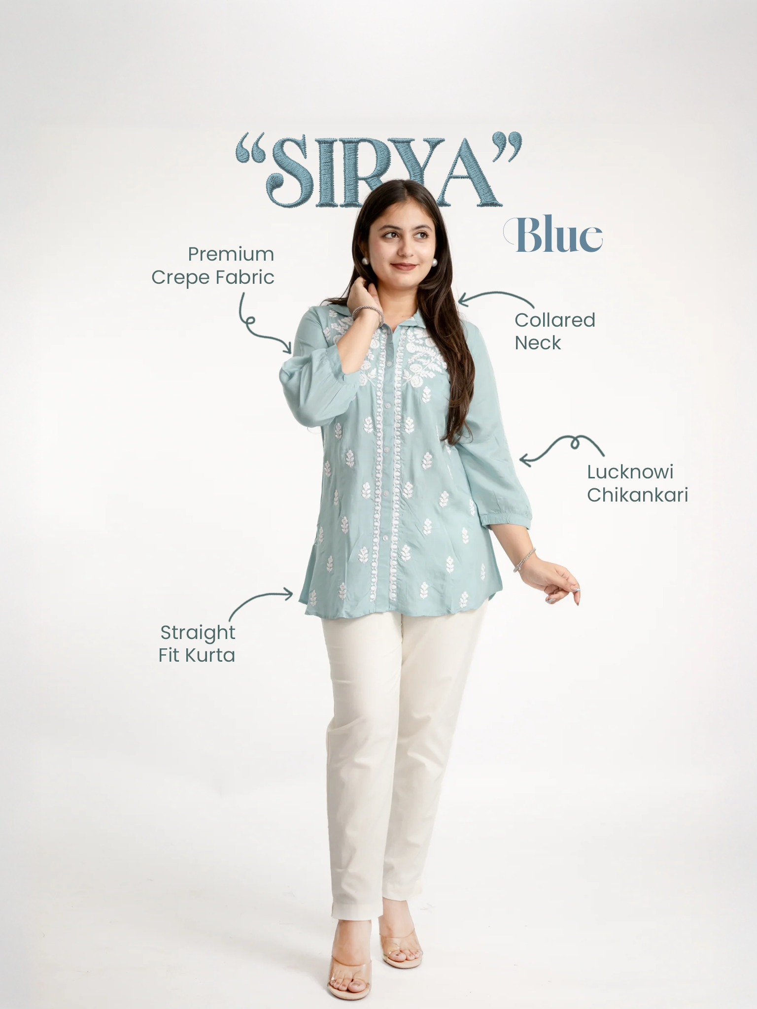 Sirya Blue Muslin Lucknowi Embroidered Short Top